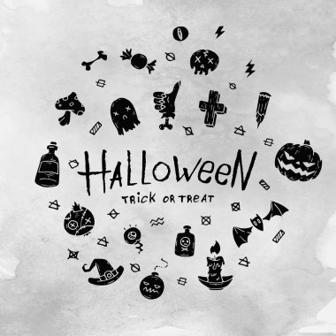 Çizgi film Cadılar Bayramı kartı. Web ve baskı için Düzen.