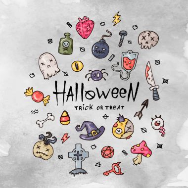 Çizgi film Cadılar Bayramı kartı. Web ve baskı için Düzen.