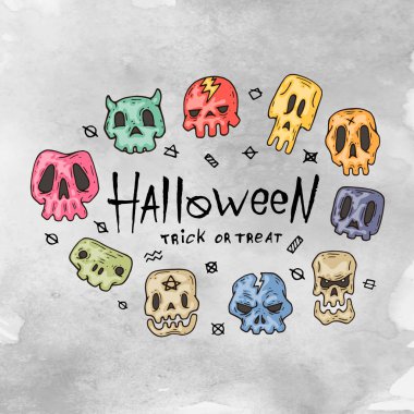 Çizgi film Cadılar Bayramı kartı. Web ve baskı için Düzen.