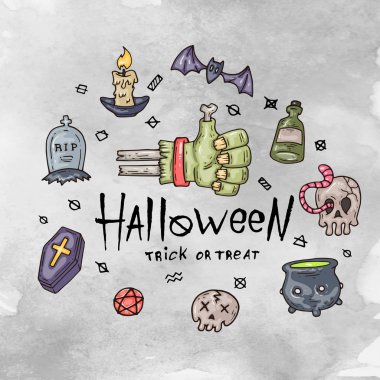 Çizgi film Cadılar Bayramı kartı. Web ve baskı için Düzen.