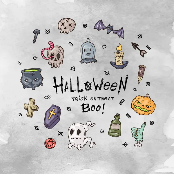 Cartoon Halloween kort. Layout för webb och print. — Stock vektor