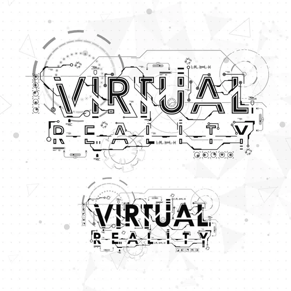 Realidad virtual. Diseño conceptual para impresión y web. Letras con elementos futuristas de interfaz de usuario. — Vector de stock