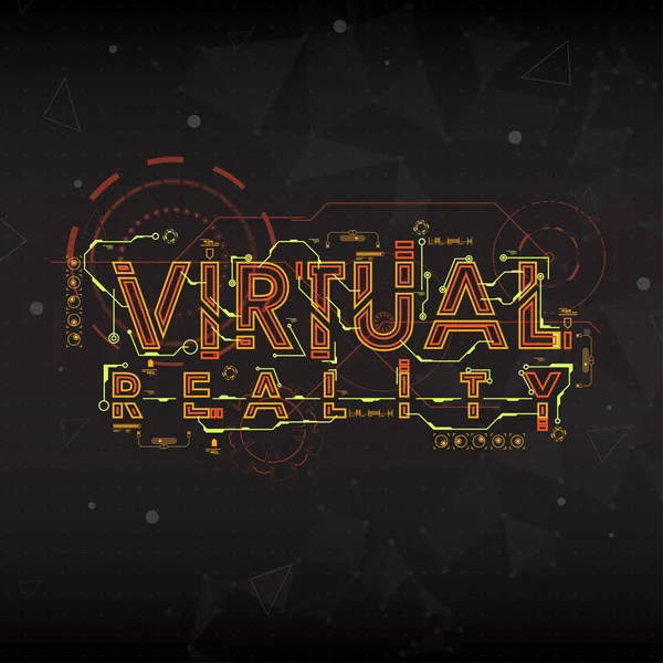 Realidad virtual. Diseño conceptual para impresión y web. Letras con elementos futuristas de interfaz de usuario. — Vector de stock