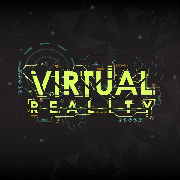 Realidad virtual. Diseño conceptual para impresión y web. Letras con elementos futuristas de interfaz de usuario. — Vector de stock