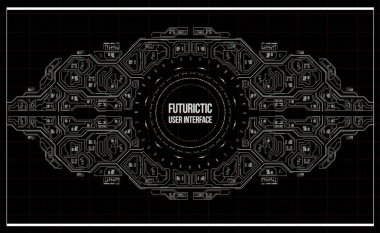 Arka plan ile fütüristik kullanıcı arayüzey. Hud elemanları ile tasarım konsepti.