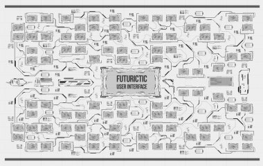 Arka plan ile fütüristik kullanıcı arayüzey. Hud elemanları ile tasarım konsepti.