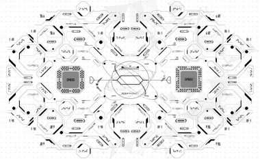 Kavramsal şablon Hud elemanları ile. Arka plan ile fütüristik kullanıcı arayüzey. Head-up Display elemanları ile tasarım konsepti.