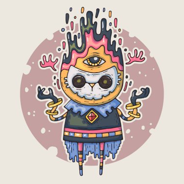 Çizgi film yaratık maskeli. Karikatür Çizim komik trendy tarzı.