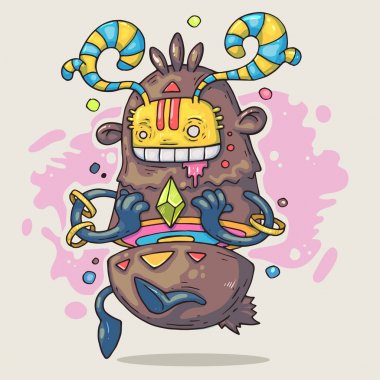 Zümrüt ile karikatür komik canavar. Karikatür Çizim komik trendy tarzı.