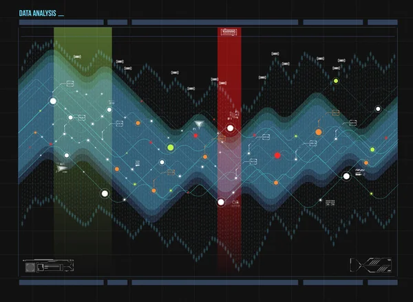 Visualisierung der Datenanalyse. futuristische Infografik. Informationsästhetisches Design. visuelle Datenkomplexität. Repräsentation in sozialen Netzwerken. abstrakte Datengrafik. — Stockvektor