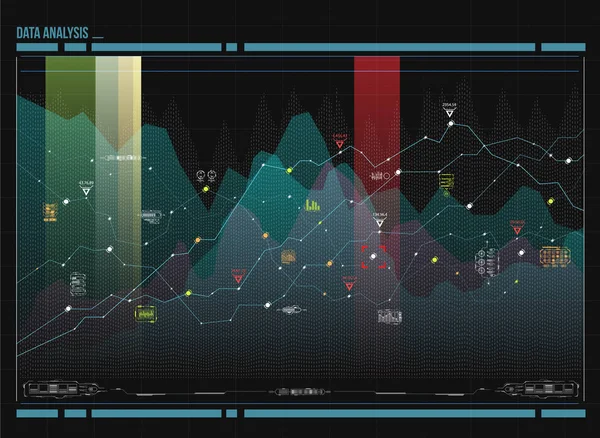 Visualizzazione dell'analisi dei dati. Infografica futuristica. Informazioni design estetico. Complessità dei dati visivi. Rappresentanza sui social network. Grafico dei dati astratti . — Vettoriale Stock