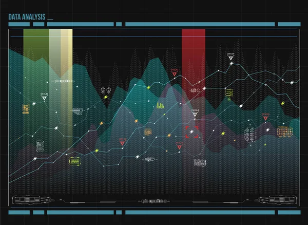 Οπτικοποίηση δεδομένων ανάλυσης. Φουτουριστικό γράφημα. Στοιχεία αισθητικής σχεδιασμό. Πολυπλοκότητα οπτικών δεδομένων. Αναπαράσταση του κοινωνικού δικτύου. Αφηρημένος τύπος δεδομένων γραφήματος. — Διανυσματικό Αρχείο