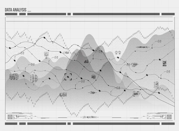 Wizualizacja analizy danych. Futurystyczny infografikę. Informacje o estetyczny wygląd. Złożoność danych Visual. Reprezentacja sieci społecznej. Streszczenie danych wykresu. — Wektor stockowy