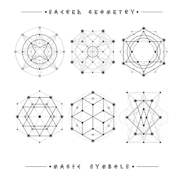 Heilige Geometrie tekenen. Set symbolen en elementen. Alchemie, religie, filosofie, spiritualiteit, hipster symbolen en elementen. geometrische vormen — Stockvector