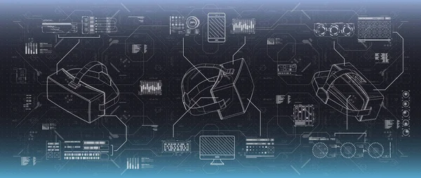 HUD ui pour lunettes de réalité virtuelle. Interface utilisateur futuriste pour application et web. Affichage tête haute infographie, éléments de réglage pour la conception de mouvement . — Image vectorielle