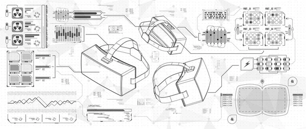 HUD ui pour lunettes de réalité virtuelle. Interface utilisateur futuriste pour application et web. Affichage tête haute infographie, éléments de réglage pour la conception de mouvement . — Image vectorielle