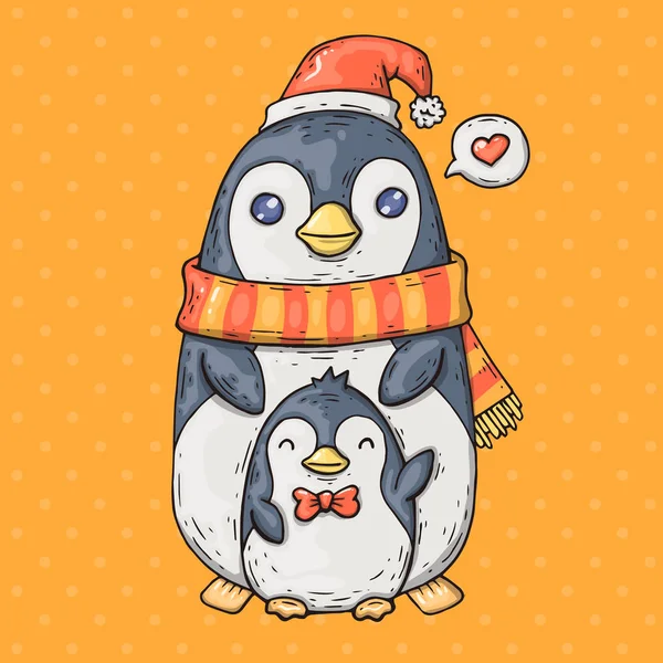 Söta tecknade pingviner. Tecknad bild i komiska trendiga stil. — Stock vektor