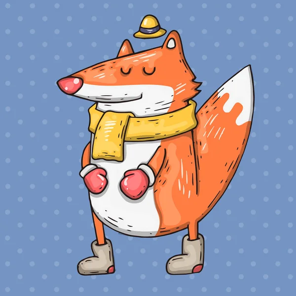 Kreslený fox s šálou. Kreslený obrázek v komické módní styl. — Stockový vektor