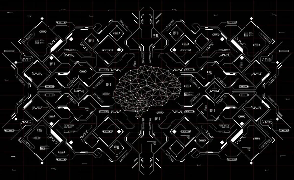 Konceptuální polygonální mozek s prvky Hud. Pozadí s futuristickou uživatelským rozhraním. Koncepce designu s prvky Head-up Display. — Stockový vektor