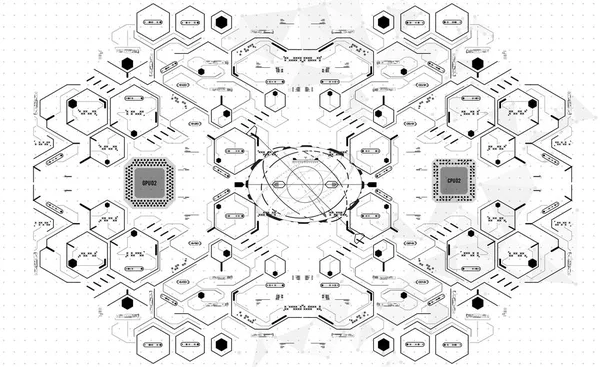 Εννοιολογικό πρότυπο με στοιχεία Hud. Φόντο με φουτουριστικό user επεμβαίνω. Σχεδίαση με Head-up Display στοιχεία. — Διανυσματικό Αρχείο