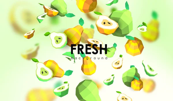 Creative background with low poly fruit. Illustration with polygonal pear. — Stock Vector