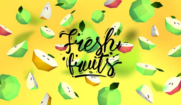 Fond créatif avec des fruits poly bas. Illustration avec pomme polygonale . — Image vectorielle