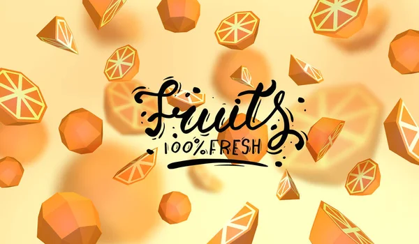 Fond créatif avec des fruits poly bas. Illustration avec orange polygonale . — Image vectorielle