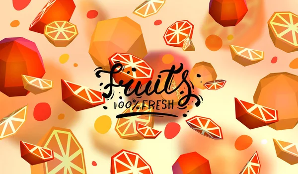 Fond créatif avec des fruits poly bas. Illustration avec pamplemousse polygonal et orange . — Image vectorielle