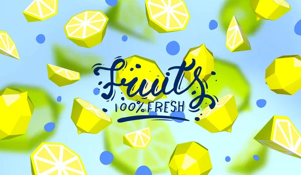 Fond créatif avec des fruits poly bas. Illustration à la chaux polygonale et citron . — Image vectorielle