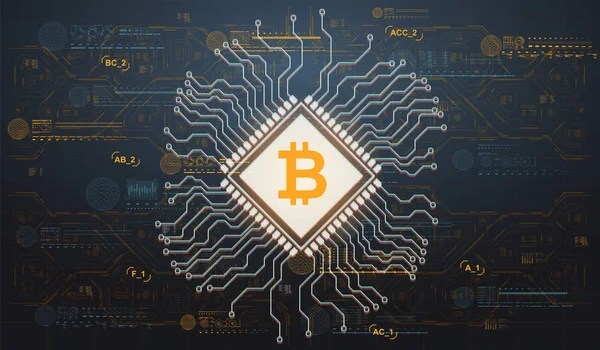 Háttér bitcoin futurisztikus virtuális térben. Koncepció a Hud felhasználóifelület-elemek. — Stock Vector