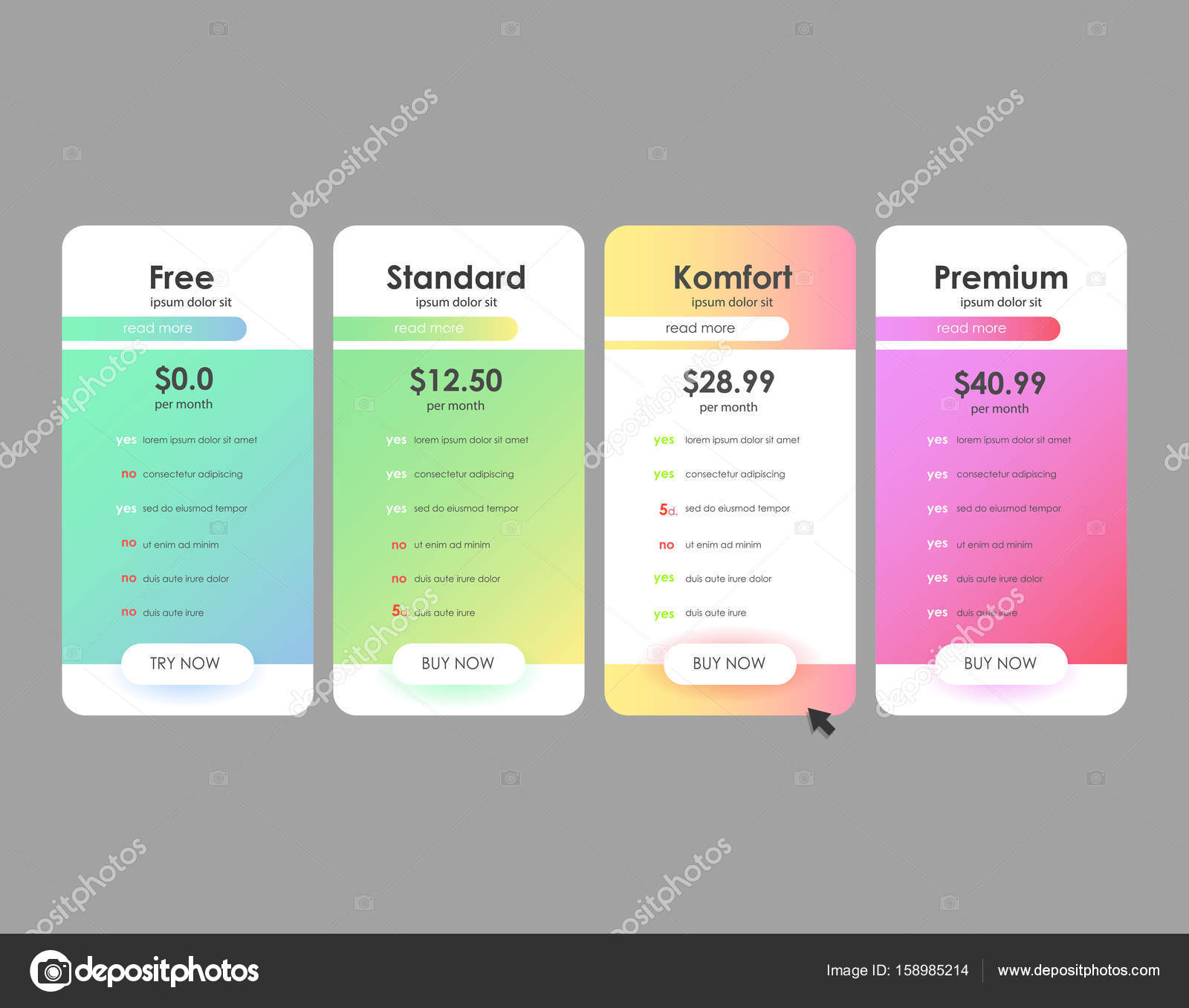设置的优惠关税。web 应用程序的ui ux 矢量旗帜设置中的定价表、 秩序、 框、 按钮、 列表与计划网站平面设计.  图库矢量图©hiro-hideki 158985214
