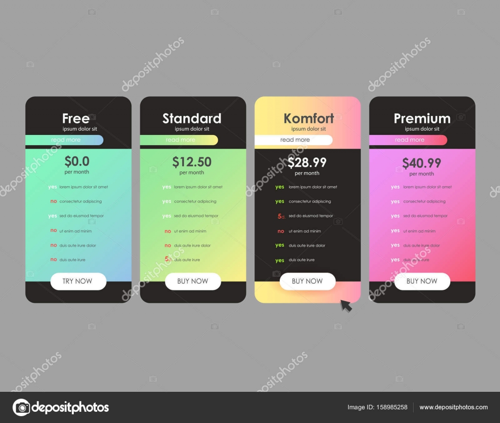 设置的优惠关税。web 应用程序的ui ux 矢量旗帜设置中的定价表、 秩序、 框、 按钮、 列表与计划网站平面设计.  图库矢量图©hiro-hideki 158985258