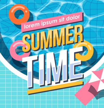 Yüzme Havuzu, üstten görünüm, yaz saati tatil tatil, yaratıcı şablonuyla berrak su şemsiye ile web için illüstrasyon vektör ve yazdırma.