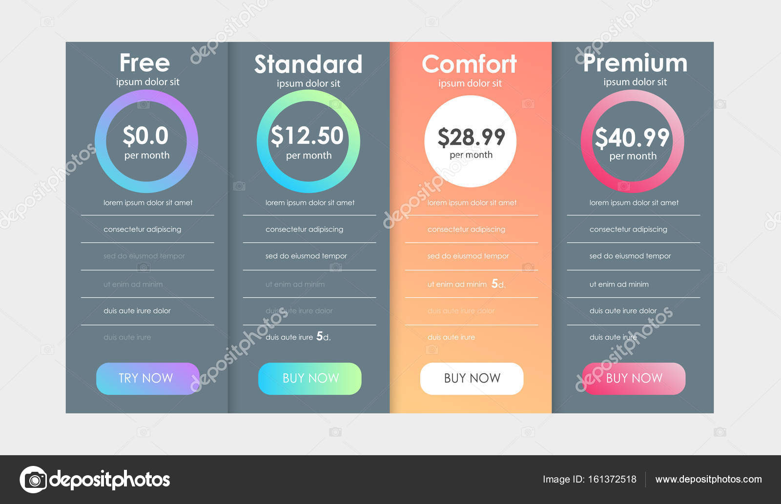 设置的优惠关税。web 应用程序的ui ux 矢量旗帜设置中的定价表、 秩序、 框、 按钮、 列表与计划网站平面设计.  图库矢量图©hiro-hideki 161372518