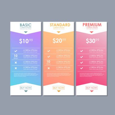 Teklif tarifeler kümesi. Tablo, sipariş, kutusu, düğme, Web sitesi için plan listesiyle düz tasarımında fiyatlandırma UI ux vektör banner web App'te için ayarla.