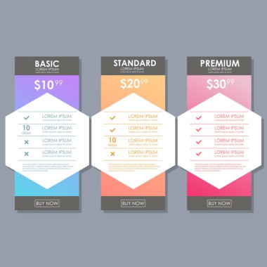 Teklif tarifeler kümesi. Tablo, sipariş, kutusu, düğme, Web sitesi için plan listesiyle düz tasarımında fiyatlandırma UI ux vektör banner web App'te için ayarla.