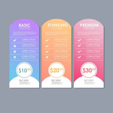 Teklif tarifeler kümesi. Tablo, sipariş, kutusu, düğme, Web sitesi için plan listesiyle düz tasarımında fiyatlandırma UI ux vektör banner web App'te için ayarla.