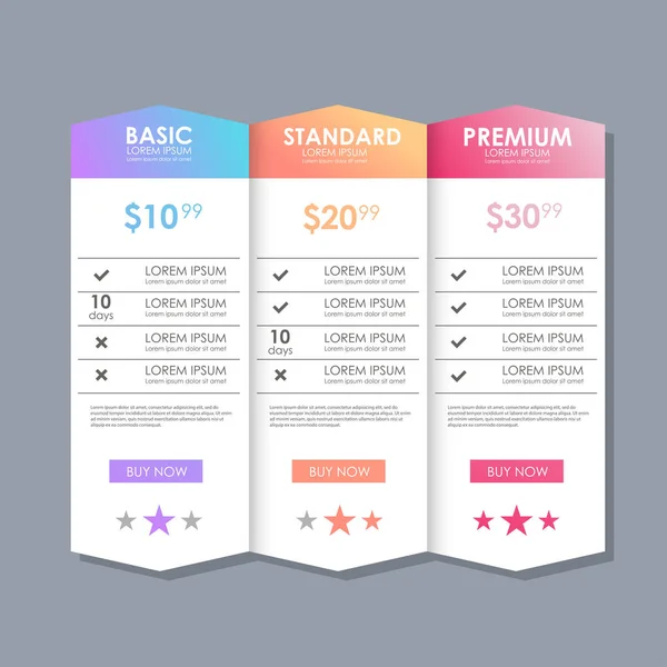Set of offer tariffs. ui ux vector banner for web app. set of pricing table, order, box, button, list with plan for website in flat design. — Stock Vector