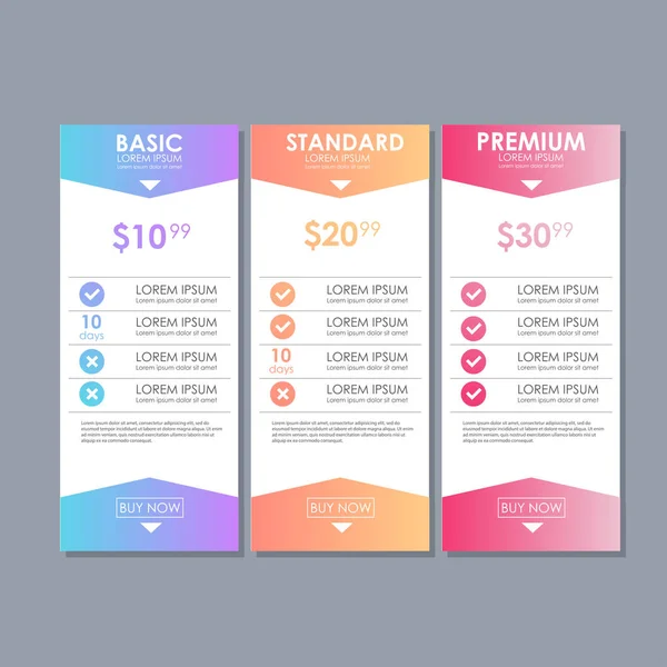 Conjunto de tarifas de oferta. ui ux vector banner para la aplicación web. conjunto de tabla de precios, orden, caja, botón, lista con plan para el sitio web en diseño plano . — Vector de stock