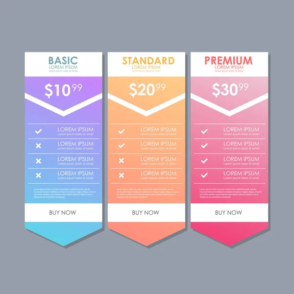 Set of offer tariffs. ui ux vector banner for web app. set of pricing table, order, box, button, list with plan for website in flat design. — Stock Vector