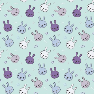 Karikatür tavşan ile şirin seamless modeli. Sakin renklerde basit stilize karakterler içeren deseni