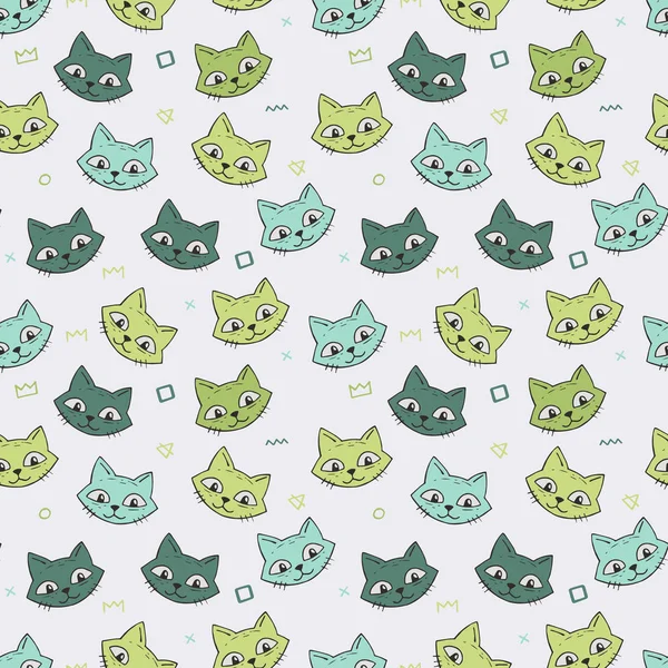 Ładny wzór z koty kotów kreskówka. Wzór z proste stylizowane znaki w spokojnej kolorystyce — Wektor stockowy