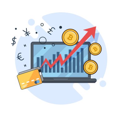 Çalışma alanı, freelancing, bitcoin çıkarma. Düz hat illüstrasyon için örümcek ağı ve app.