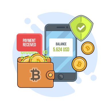 Mobil ödeme, bitcoin teknolojileri. Düz hat illüstrasyon için örümcek ağı ve app.