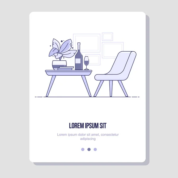 Interior sencillo con sillón y mesa. Ilustración de línea plana para web y app . — Vector de stock