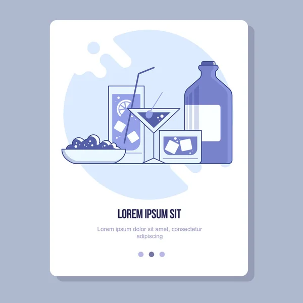 Bebidas alcohólicas. Ilustración de línea plana para web y app . — Vector de stock