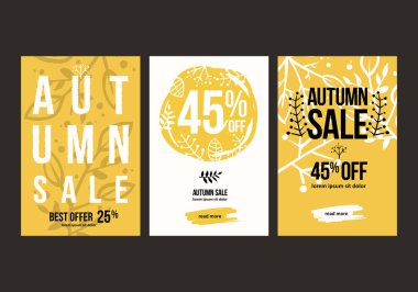 Sonbahar satış arka plan şablonu. Poster, kart, etiket, banner tasarım kümesi. Satış veya promosyon posteri ve çerçeve belgesi veya web afiş alışveriş için düzenleri.