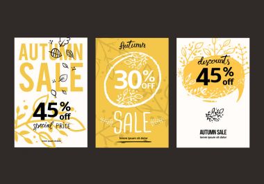 Sonbahar satış arka plan şablonu. Poster, kart, etiket, banner tasarım kümesi. Satış veya promosyon posteri ve çerçeve belgesi veya web afiş alışveriş için düzenleri.