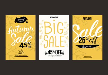 Sonbahar satış arka plan şablonu. Poster, kart, etiket, banner tasarım kümesi. Satış veya promosyon posteri ve çerçeve belgesi veya web afiş alışveriş için düzenleri.