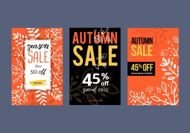 Sonbahar satış arka plan şablonu. Poster, kart, etiket, banner tasarım kümesi. Satış veya promosyon posteri ve çerçeve belgesi veya web afiş alışveriş için düzenleri.